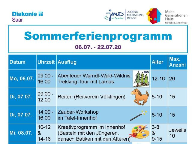 Titelseite des Sommerferienprogramms der Diakonie in Völklingen.