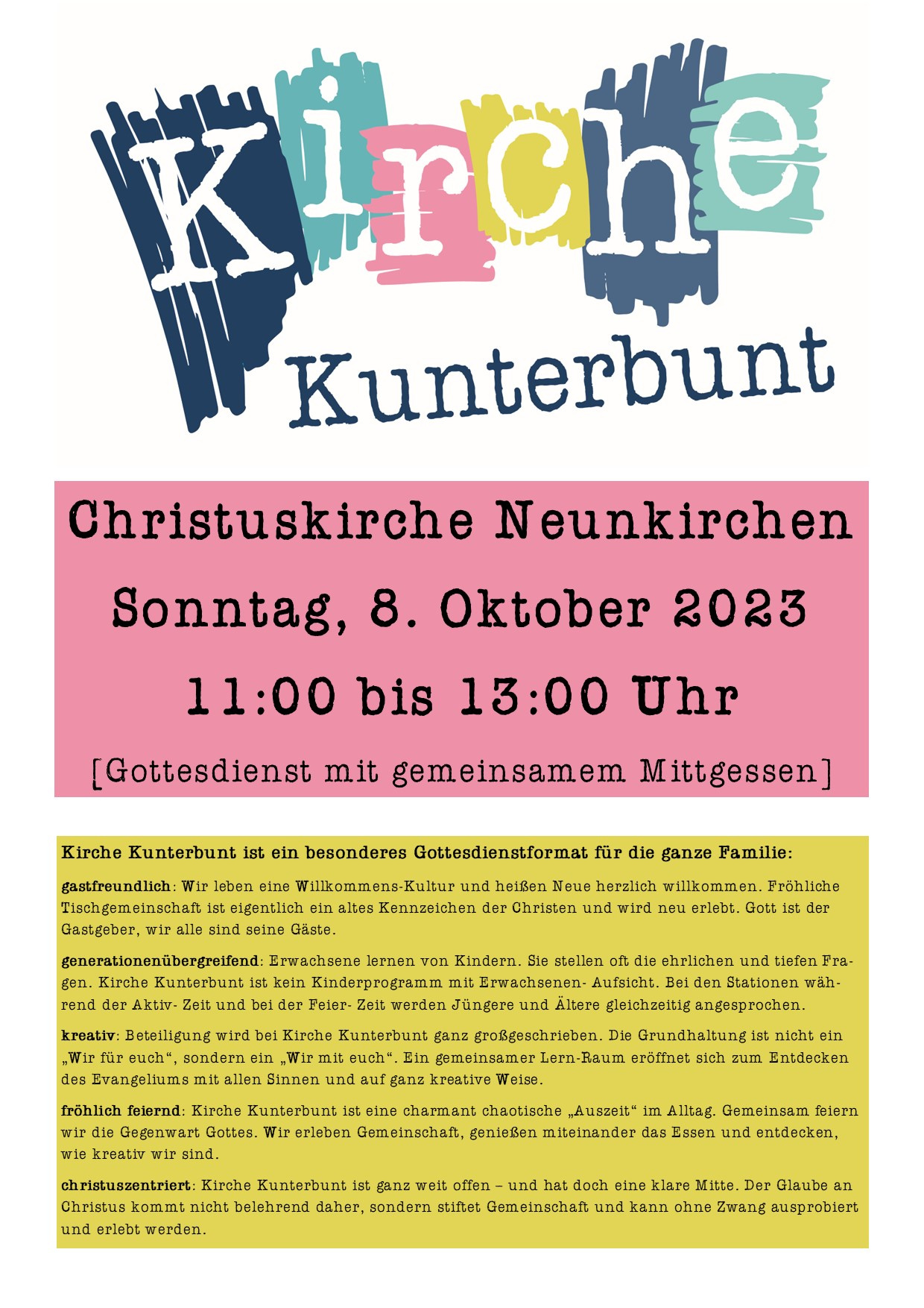 Plakat Kirche Kunterbunt (Quelle: M. Bischof)