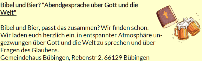 Termin verschoben - Bibel und Bier? 'Abendgespräche über Gott und die Welt'