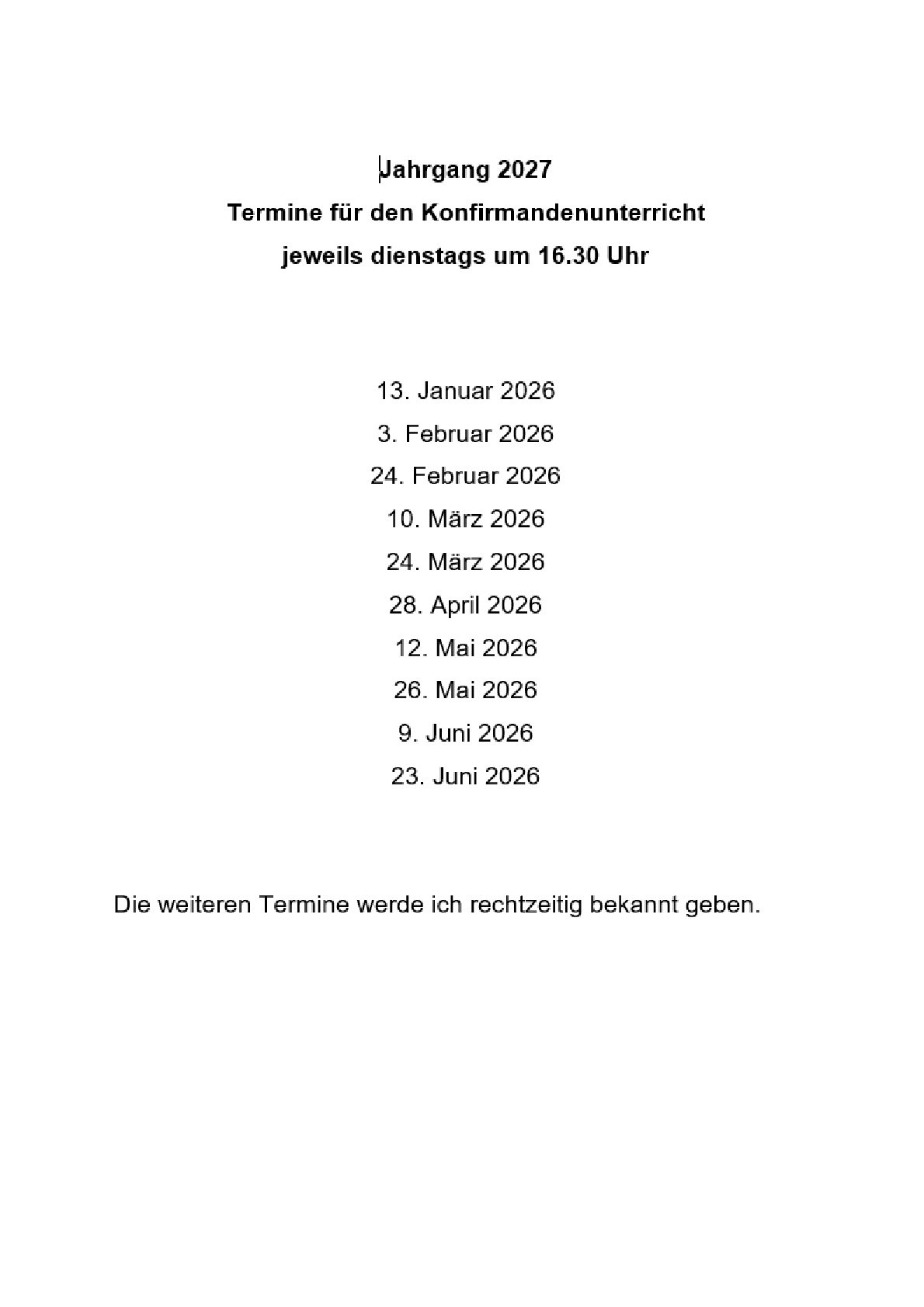 Termine für den Konfirmandenjahrgang 2027